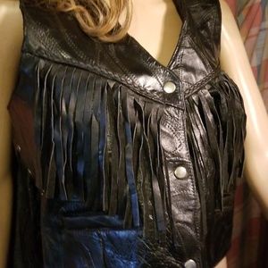Italian stone leather biker vest